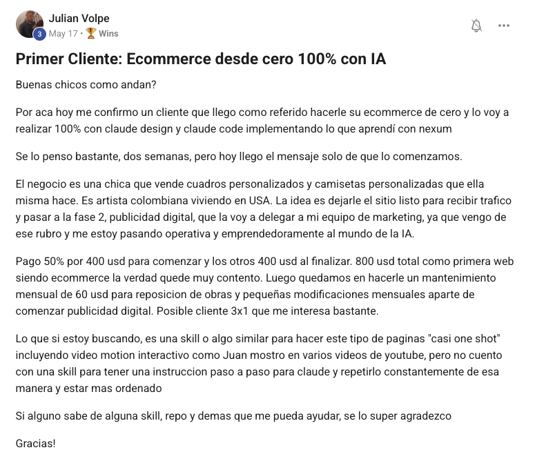 Resultado de Julián Volpe con el sistema Nexum Academy