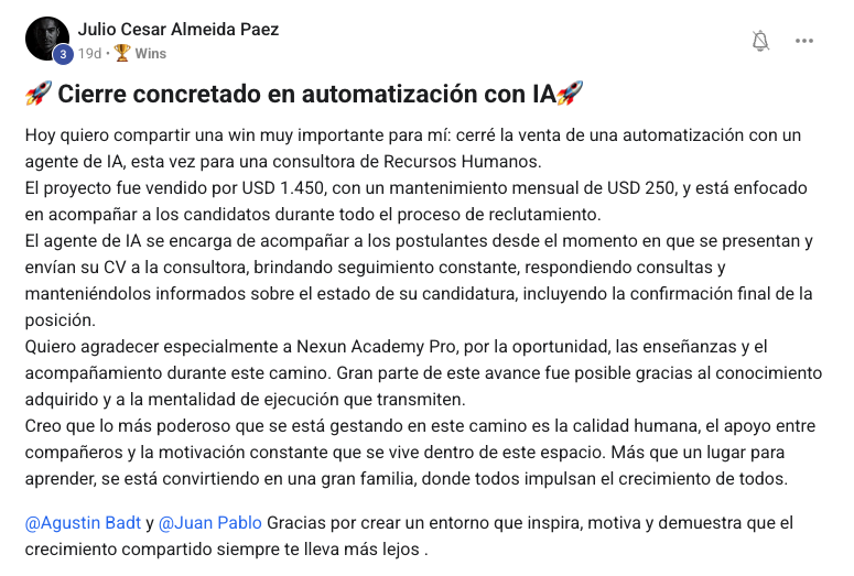 Resultado de Julio César Almeida con el sistema Nexum Academy