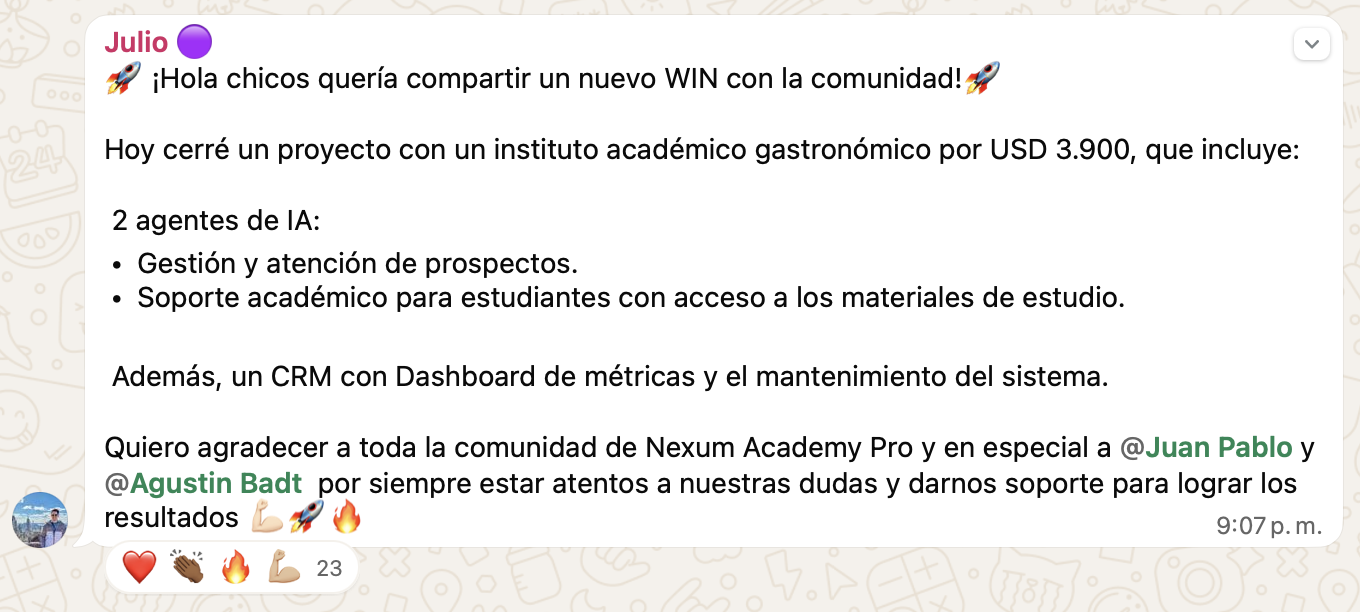 Resultado de Julio César Almeida con el sistema Nexum Academy