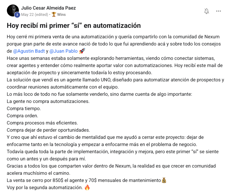 Primera venta de Julio César Almeida con el sistema Nexum Academy