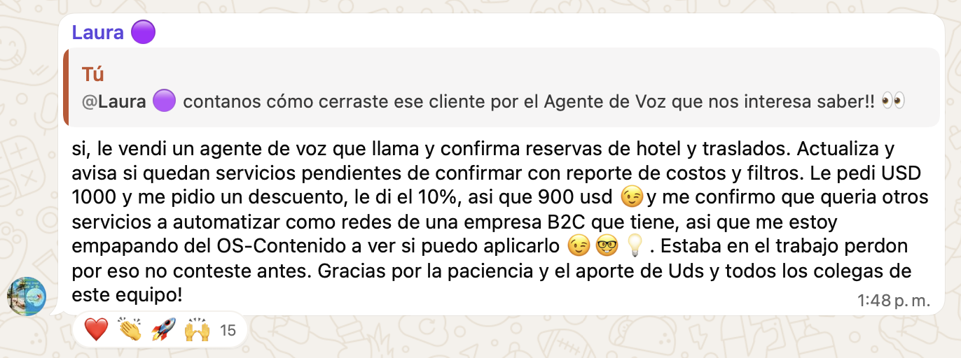 Resultado de Laura con un agente de voz, sistema Nexum Academy