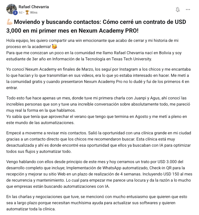 Resultado de Rafael Chevarria con el sistema Nexum Academy