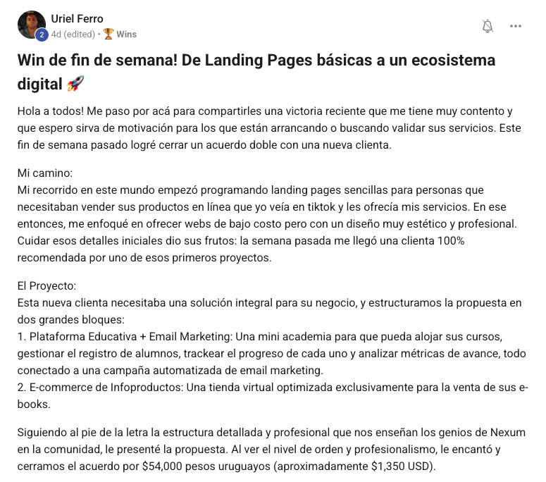 Resultado de Uriel Ferro con el sistema Nexum Academy